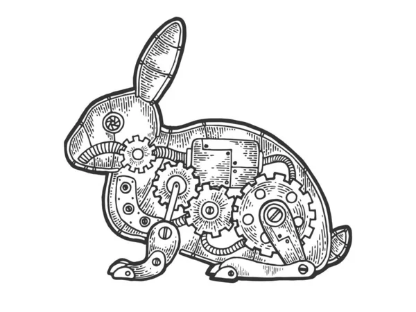 Mecânica Lebre coelho animal esboço gravura vetor ilustração. Imitação de estilo Scratch board. Imagem desenhada à mão preto e branco . — Vetor de Stock