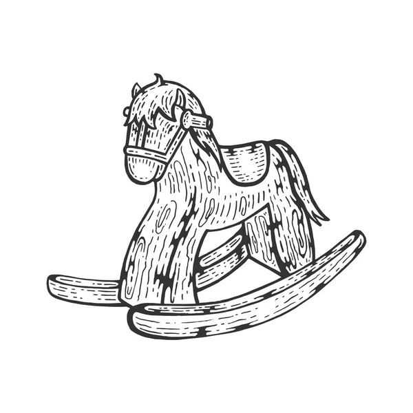 Rocking Horse Toy schets gravure vector illustratie. Imitatie van Scratch board stijl. Hand getekende afbeelding. — Stockvector