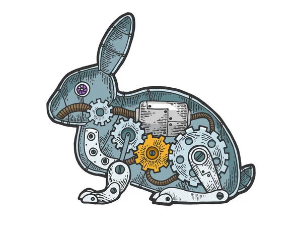 Lebre mecânica coelho cor animal esboço gravura vetor ilustração. Imitação de estilo Scratch board. Imagem desenhada à mão preto e branco . — Vetor de Stock