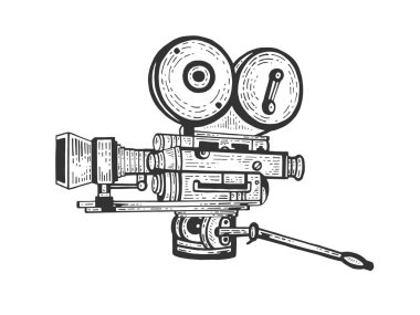 Eski film kamera oyma vektör çizim. Yönetim Kurulu tarzı taklit kaşı. Elle çizilmiş resim.