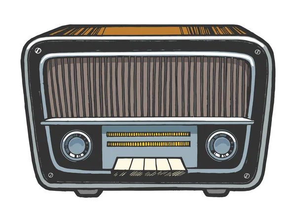 Ancien dispositif de récepteur de radio vintage illustration vectorielle de gravure croquis couleur. Imitation de style scratch board. Image dessinée à la main noir et blanc . — Image vectorielle