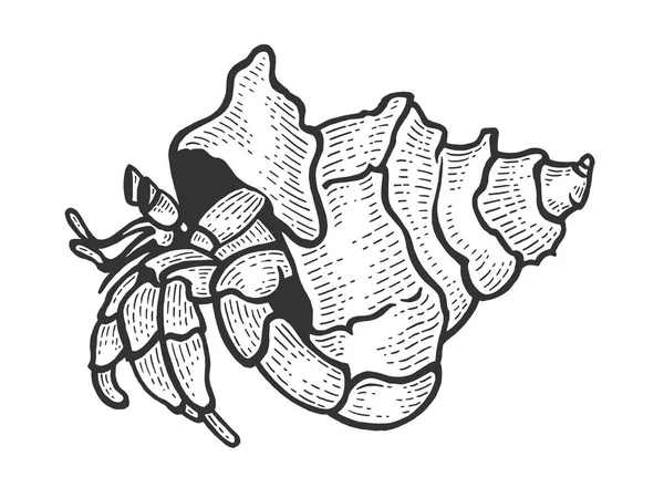 Schizzo animale marino del granchio dell'eremita che incide l'illustrazione vettoriale. Imitazione in stile gratta e vinci. Immagine disegnata a mano in bianco e nero . — Vettoriale Stock
