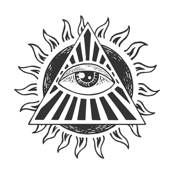 Eye of God Providence tatuagem maçônico símbolo esboço gravura vetor ilustração. Imitação de estilo Scratch board. Imagem desenhada à mão preto e branco . —  Vetores de Stock