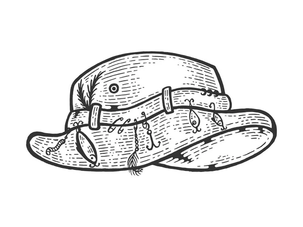 Halász kalap vázlat gravírozás vektor illusztráció. Scratch Board stílus utánzat. Kézzel rajzolt kép fekete-fehér. — Stock Vector