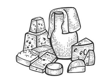 Süt ürünleri r kroki gravür vektörü