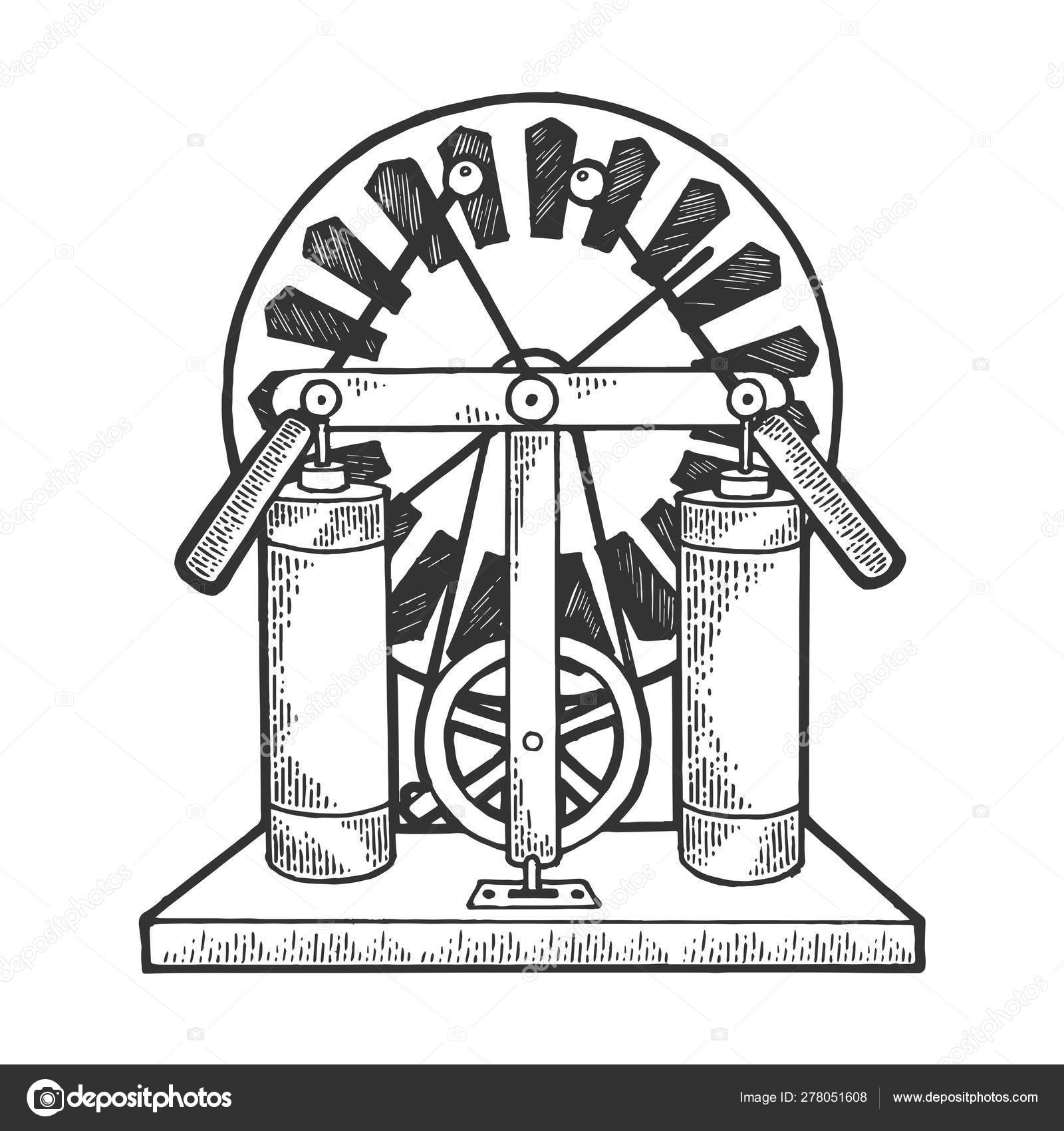 Wimshurst machine electrostatic generator sketch engraving vector  illustration. Scratch board style imitation. Hand drawn image. Stock Vector  by ©AlexanderPokusay 278051608