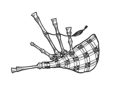 Bagpipes instrument sketch engraving vector illustration. Scratch board style imitation. Black and white hand drawn image. clipart