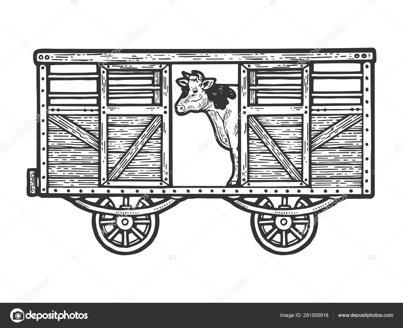 Vaca en vagón de ferrocarril ilustración del vector de grabado de bosquejo de  vagón de tren. Scratch board estilo imitación. Imagen dibujada a mano .  Vector de stock #281505918 de ©AlexanderPokusay, image size:1600x1300