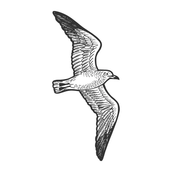 Gabbiano uccello animale schizzo incisione vettore illustrazione. Imitazione in stile gratta e vinci. Immagine disegnata a mano. — Vettoriale Stock