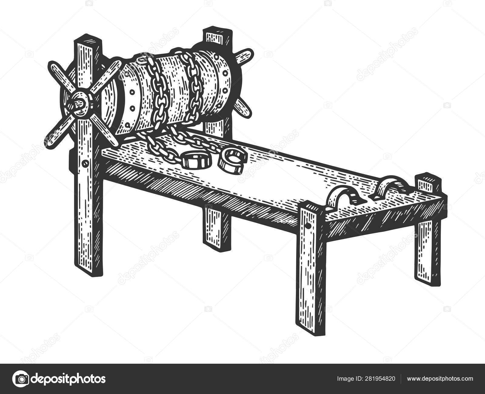 Rack medieval torture device sketch engraving vector illustration ...