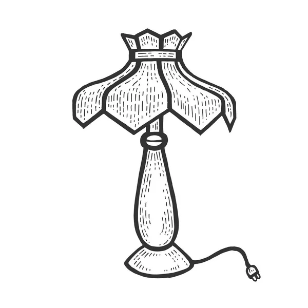 Nákres stolní lampy s rytou vektorovou ilustrací. Napodobení stylu pomocné desky. Obrázek nakreslený Černobíle-bílá ruka. — Stockový vektor