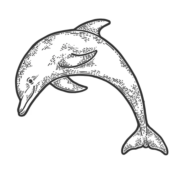 Dolphin jumping from water sketch engraving vector illustration. Imitação de estilo Scratch board. Imagem desenhada à mão . —  Vetores de Stock