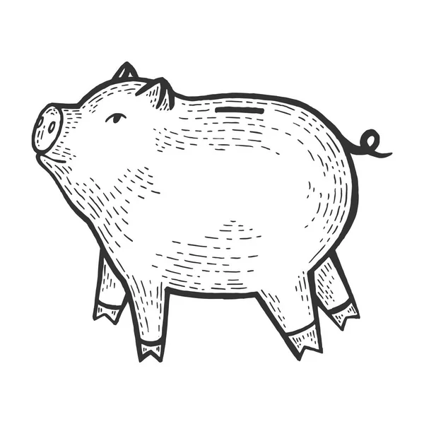 Piggy banco esboço gravura vetor ilustração. Imitação de estilo Scratch board. Imagem desenhada à mão preto e branco . —  Vetores de Stock