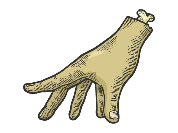 Zombie halott kéz gyalogos színes vázlat gravírozás vektor illusztráció. Scratch Board stílus utánzat. Kézzel rajzolt kép. — Stock Vector
