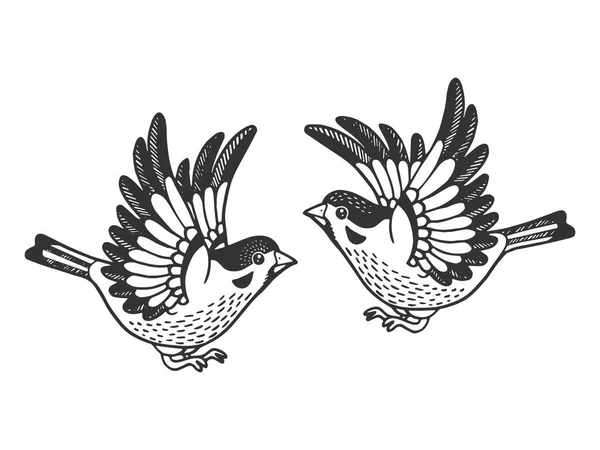 Sparrow madarak tetoválás vázlat gravírozás vektor illusztráció. Scratch Board stílus utánzat. Kézzel rajzolt kép. — Stock Vector