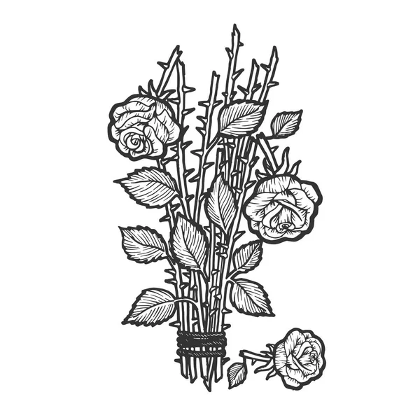 壊れたバラの花束の花のスケッチ彫刻ベクトルイラスト。スクラッチボードスタイルの模倣。白黒の手描きのイメージ. — ストックベクタ