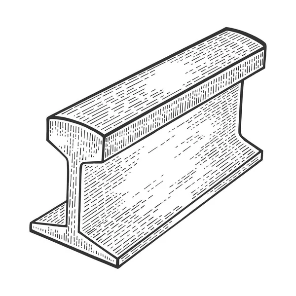 Trilho de metal parte da estrada ferroviária esboço gravura vetor ilustração. Imitação de estilo Scratch board. Imagem desenhada à mão preto e branco . —  Vetores de Stock