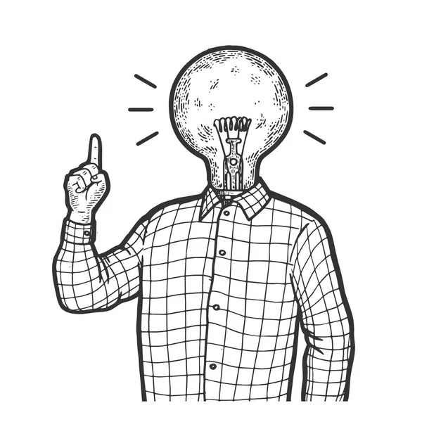 Muž s hlavou, která má hlavu a ukazováček na špičkové ruce, gesto. Napodobení stylu pomocné desky. Obrázek nakreslený Černobíle-bílá ruka. — Stockový vektor