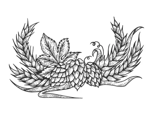 Lúpulo y cebada planta grabado dibujo vector ilustración. Scratch board estilo imitación. Imagen dibujada a mano en blanco y negro . — Archivo Imágenes Vectoriales