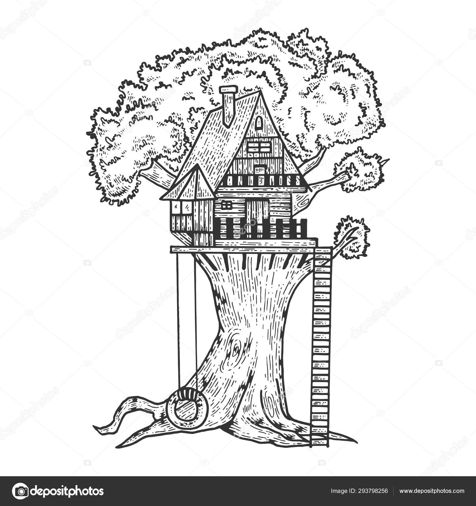 Tree house for children sketch engraving vector illustration. Scratch board style imitation. Black and white hand drawn image. Stock Vector Image by ©AlexanderPokusay #293798256 Tree house for children sketch engraving vector illustration. Scratch board style imitation. Black and white hand drawn image. Stock Vector Image by ©AlexanderPokusay #293798256
