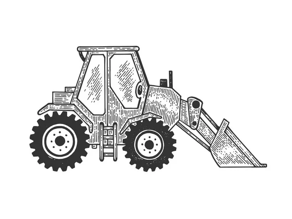 Schéma stroje Grader Napodobení stylu pomocné desky. Obrázek nakreslený Černobíle-bílá ruka. — Stockový vektor