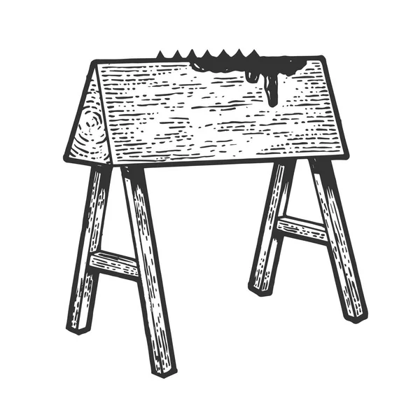 Dřevěný kůň španělský, středověký mučící nástroj, který kresle ryje vektorovou ilustrací. Napodobení stylu pomocné desky. Obrázek nakreslený ručně. — Stockový vektor