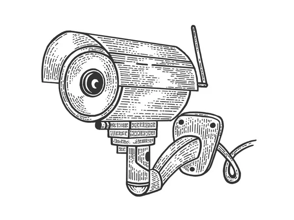 Эскиз векторной иллюстрации камеры видеонаблюдения Videcam. Имитация в стиле Scratch board. Ручное изображение . — стоковый вектор