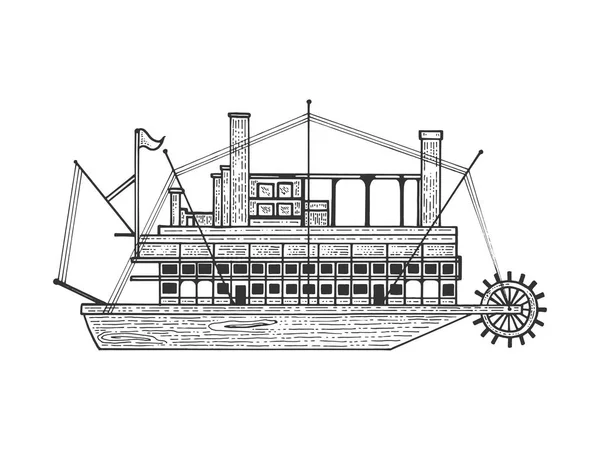 Vintage bateau à vapeur croquis bateau gravure vectorielle illustration. Tee shirt habillement imprimé design. Imitation de style scratch board. Image dessinée à la main . — Image vectorielle