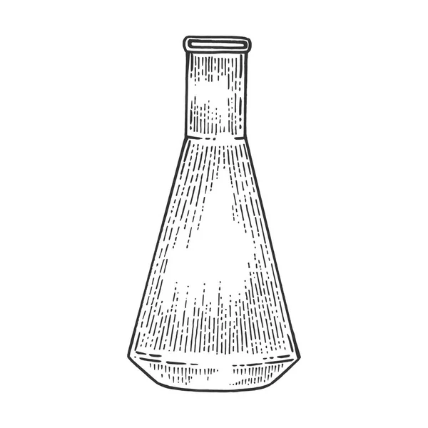 Illustrazione vettoriale dell'incisione dello schizzo del pallone chimico del laboratorio. Imitazione in stile gratta e vinci. Immagine disegnata a mano in bianco e nero . — Vettoriale Stock