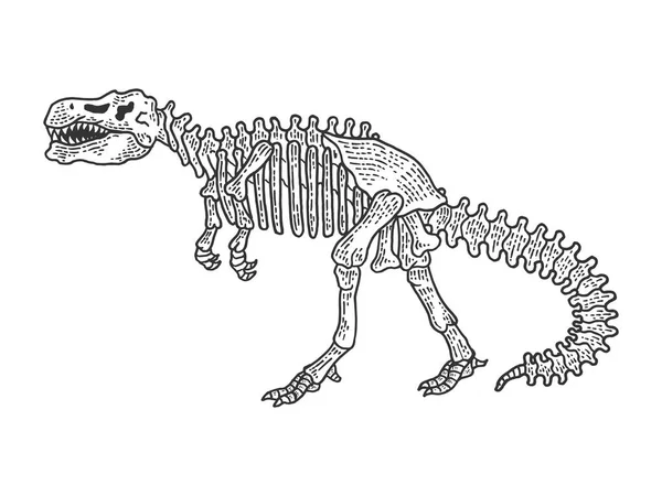 A tyrannosaurida dinoszaurusz csontváza a gravírozás vektorillusztrációja. Póló ruházati nyomtatási terv. Scratch Board stílus utánzat. Kézzel rajzolt kép. — Stock Vector