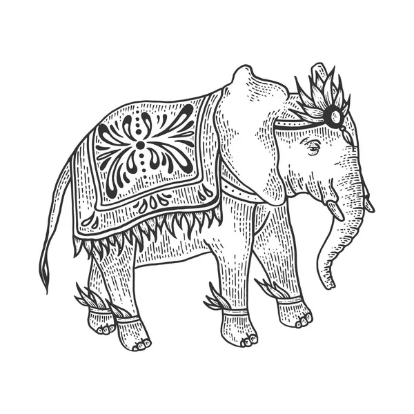 Indische olifant dierlijke schets gravure vector illustratie. Tee shirt kleding afdrukken ontwerp. Imitatie van Scratch board stijl. Zwart-wit hand getekende afbeelding. — Stockvector