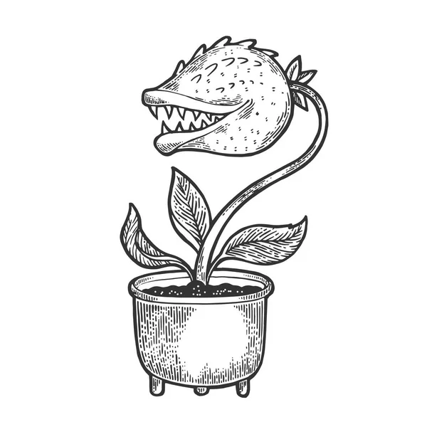 Сартонный цветок с гравировкой зубов векторной иллюстрацией. Дизайн рубашки с принтом. Имитация в стиле Scratch board. Черно-белое изображение . — стоковый вектор