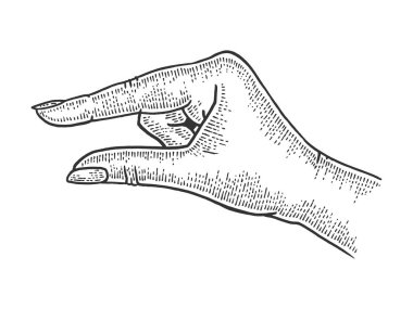 Küçük boyutlu çizim gravür vektör illüstrasyon gösteren el hareketi. Tee gömlek giyim baskı tasarımı. Scratch tahta tarzı taklit. Elle çizilmiş görüntü.