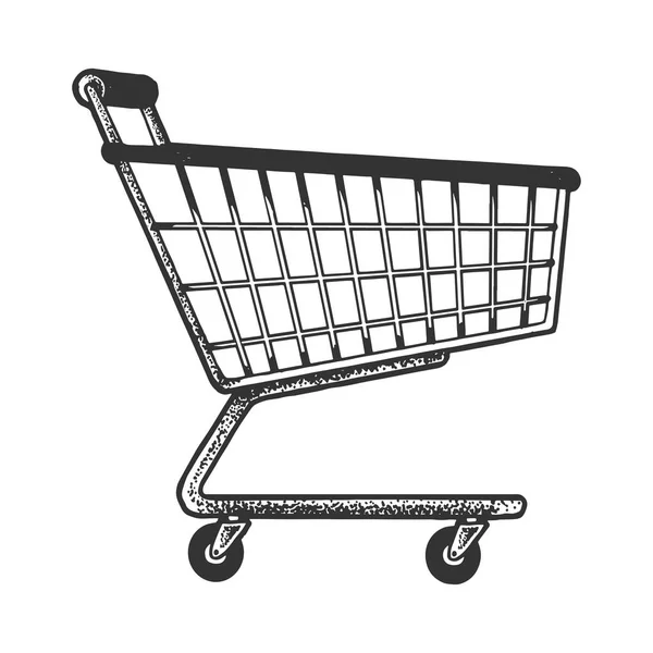 Shopping Cart skiss gravyr vektor illustration. Tee shirt kläder Print design. Scratch Board stil imitation. Svart och vit handritad bild. — Stock vektor