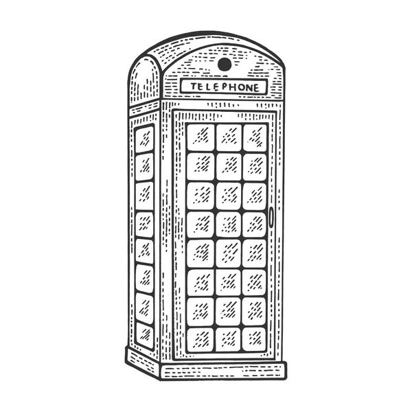 Red telefone caixa esboço gravura vetor ilustração. Imitação de estilo Scratch board. Imagem desenhada à mão preto e branco . — Vetor de Stock