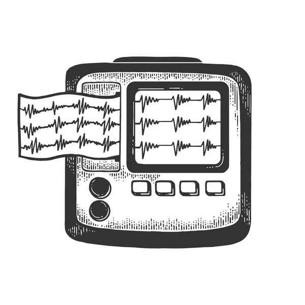 Холтер кардиомонитор мониторинга устройства набросок гравировки векторной иллюстрации. Медицинская техника. Имитация в стиле Scratch board. Черно-белое изображение . — стоковый вектор