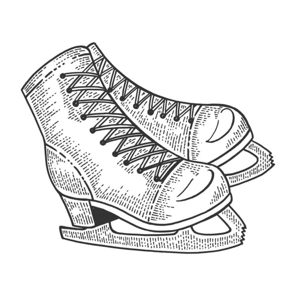 Skates esboço gravura vetor ilustração. Imitação de estilo Scratch board. Imagem desenhada à mão . — Vetor de Stock