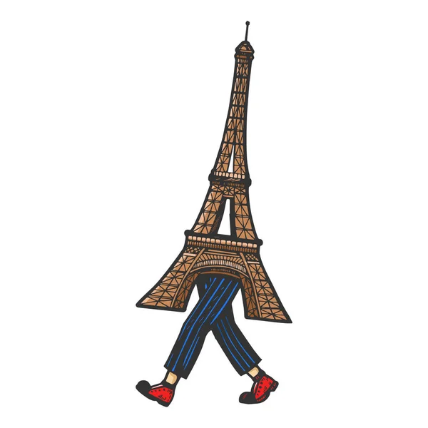 에펠 탑은 조각 벡터 일러스트를 스케치 발에 걸어. 스크래치 보드 스타일 모방. 흑백 손으로 그린 이미지. — 스톡 벡터