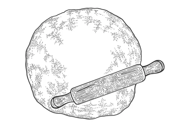 Набросок булавки и рисунок векторной гравировки теста. Кулинария хлебобулочные изделия. Дизайн одежды для футболок. Имитация в стиле Scratch board. Черно-белое изображение . — стоковый вектор