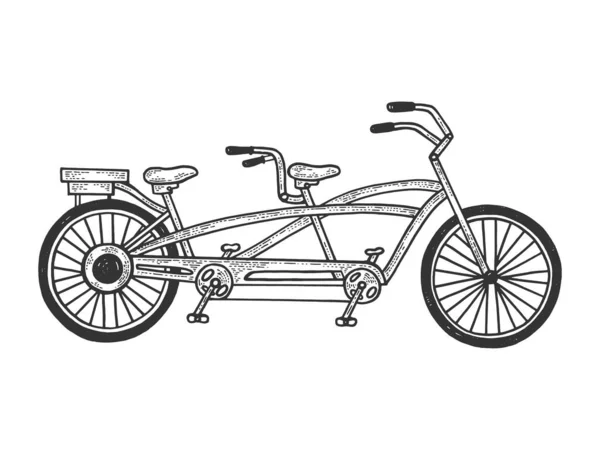 Croquis bicyclette tandem gravure vectorielle illustration. Tee shirt habillement imprimé design. Imitation de style scratch board. Image dessinée à la main . — Image vectorielle