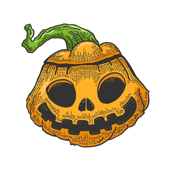 Halloween pumpkin sketch engraving vector illustration. Jack o lantern. T-shirt apparel print design. Scratch board style imitation. Black and white hand drawn image. — ストックベクタ