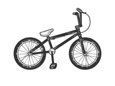 Bmx bisiklet sporu bisiklet skeci kabartma vektör çizimi. Tişört giysisi baskısı tasarımı. Tahta sitili taklit. El çizimi resim.