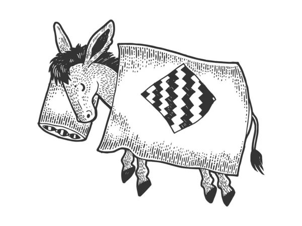 Desenhos animados engraçado dormindo burro esboço gravura vetor ilustração. T-shirt design de impressão de vestuário. Imitação de estilo Scratch board. Imagem desenhada à mão preto e branco . — Vetor de Stock