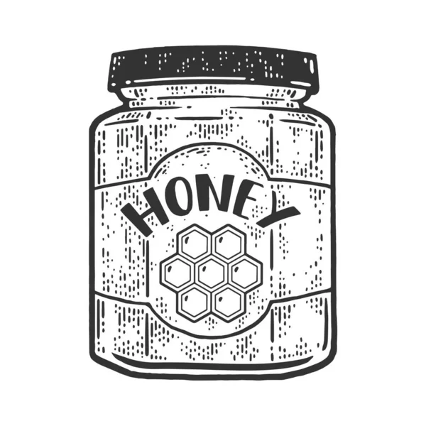 Jar of honey sketch engraving vector illustration. T-shirt apparel print design. Scratch board imitation. Black and white hand drawn image. — Stock Vector