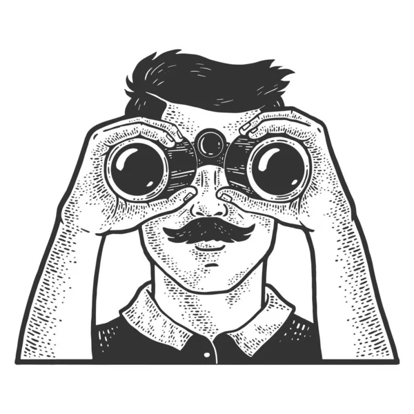 쌍안경 스케치를 하고 있는 남자 — 스톡 사진