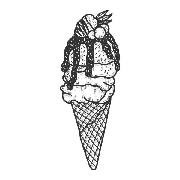 Гравировка векторной иллюстрации мороженого. Дизайн одежды для футболок. Имитация Доски Царапин. Черно-белое изображение . — стоковый вектор