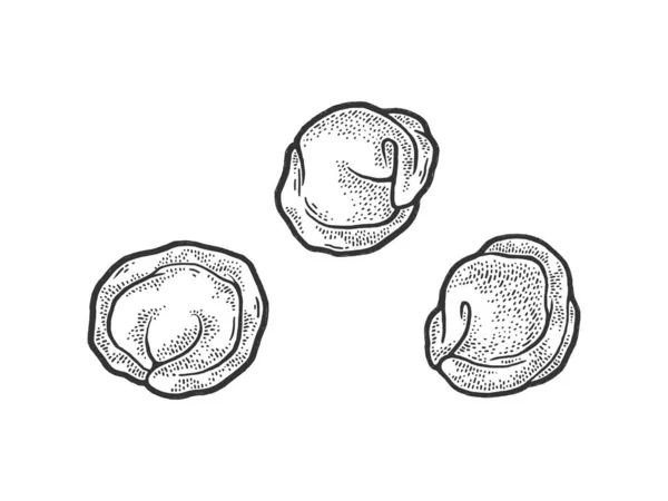 Эскиз пельменей гравировка векторной иллюстрации. Дизайн одежды для футболок. Имитация Доски Царапин. Черно-белое изображение . — стоковый вектор