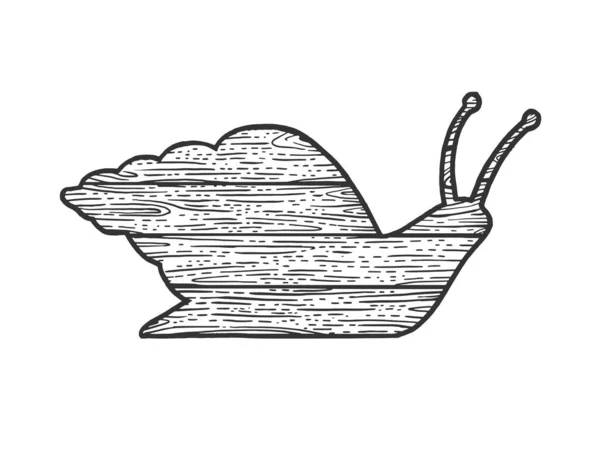 Caracol de madera animal silueta boceto grabado vector ilustración. Diseño de estampado de ropa de camiseta. Scratch board imitación. Imagen dibujada a mano en blanco y negro . — Archivo Imágenes Vectoriales