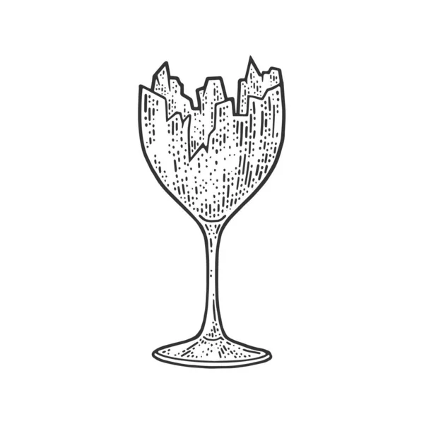 Розбитий келих для вина набір ескізів гравіювання Векторні ілюстрації. Дизайн футболки для друку. Імітація дошки подряпин. Чорно-біле намальоване зображення руки . — стоковий вектор