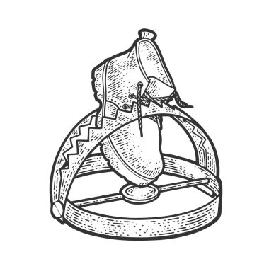 Bir tuzak taslağında çizilmiş çizim vektör çizimi. Tişört giysisi baskısı tasarımı. Çizik tahtası taklidi. Siyah beyaz el çizimi resim.